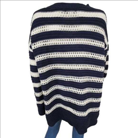 Ava & Viv Crew Neck Open Crochet Striped Long Sleeve Sweater Size 2X - Picture 5 of 11